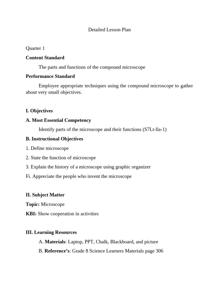 Detailed Lesson Plan Documents in Science | PDF | Microscope | Optics