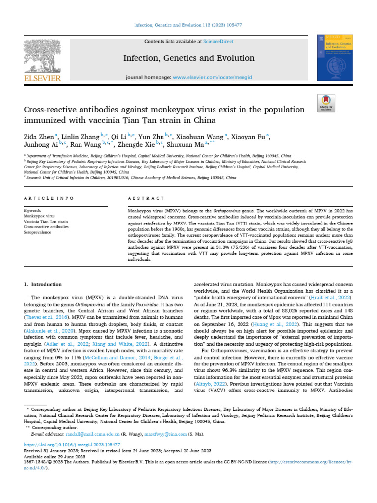 Cross-Reactive Antibodies Against Monkeypox Virus Exist in The ...