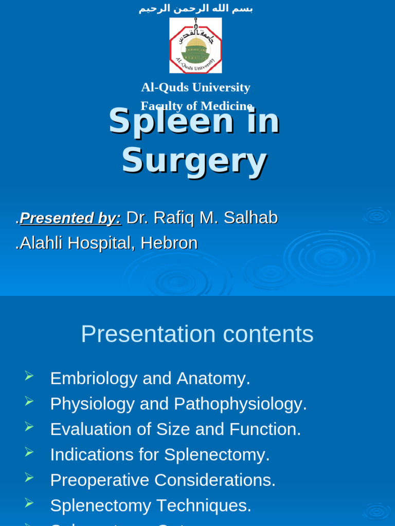 Spleen Surgery Overview by Dr. Salhab | PDF | Spleen | Hematology
