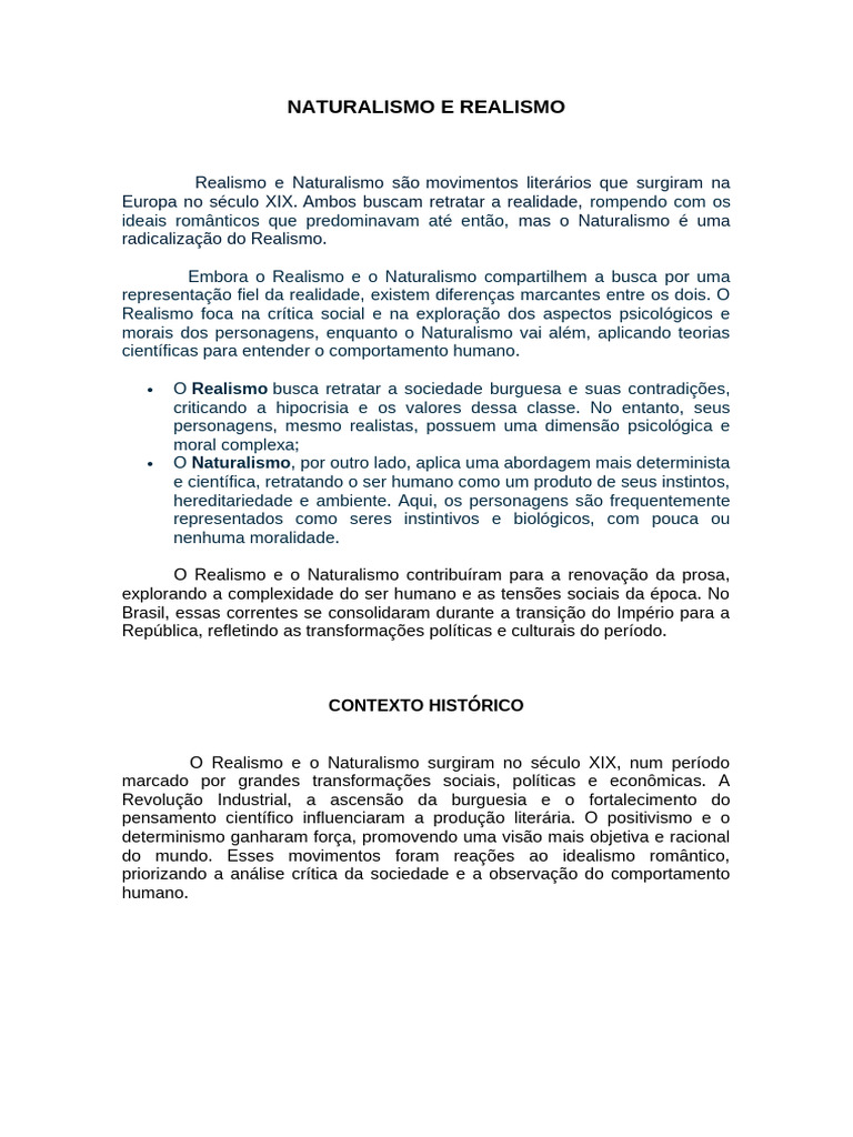 Realismo e Naturalismo na Literatura | PDF | Realismo (artes) | Science