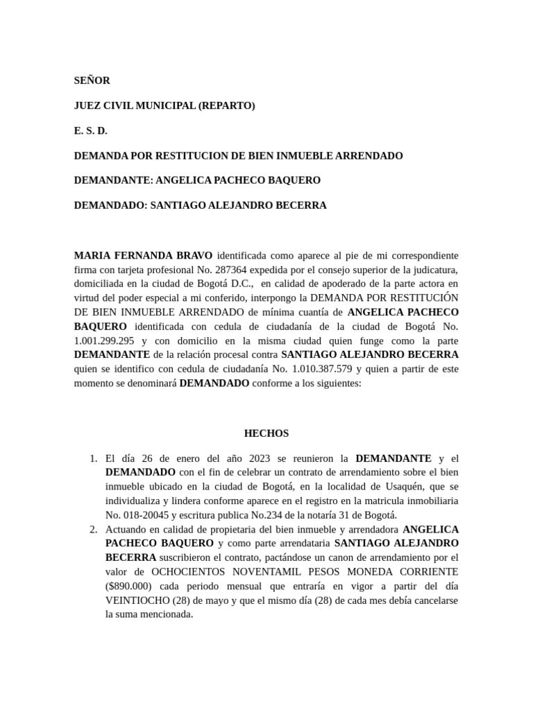 Demanda de Restitución de Inmueble | PDF