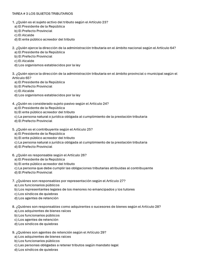 Sujetos Tributarios: Definiciones Clave | PDF | Pagos | Contribuyente