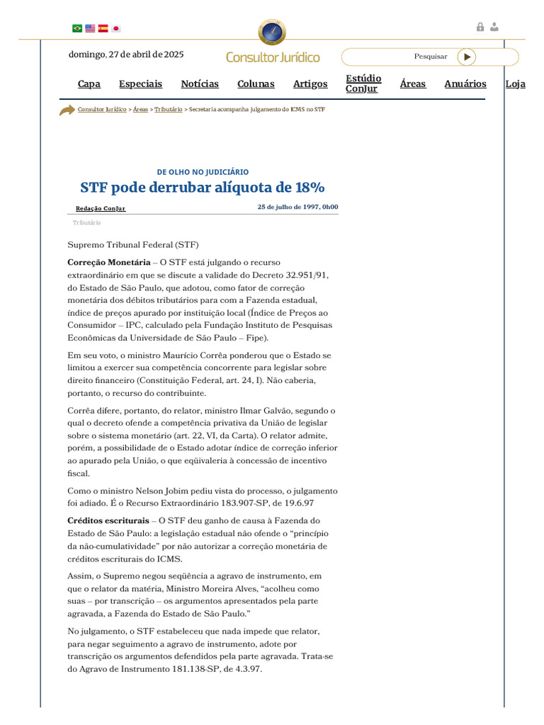 Julgamento do ICMS no STF: Alíquota em Debate | PDF | Direito Público