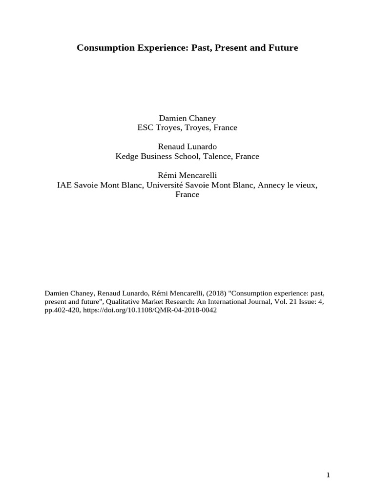 Consumptionexperience DEFfinalwithabstract | PDF | Experience | Affect ...