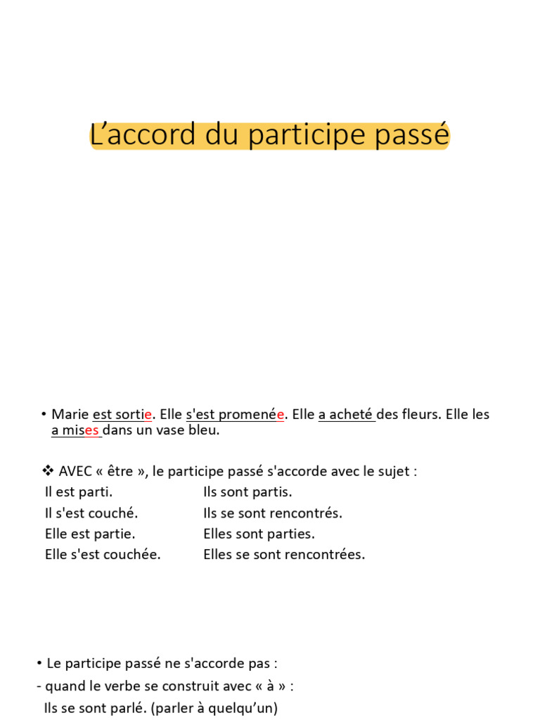 Accord du participe passé en français | PDF | Sujet (Grammaire) | Clause