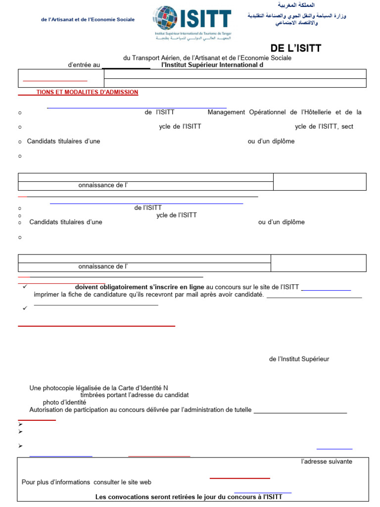 Concours ISITT 2019 : Conditions et Détails | PDF | Hôtellerie