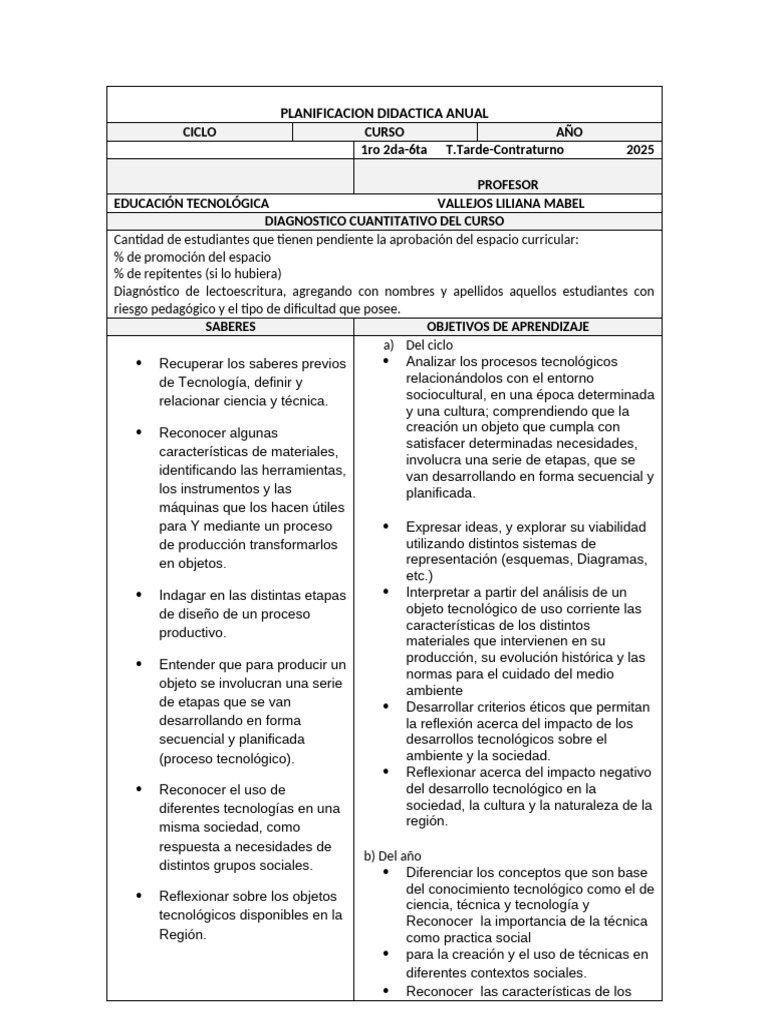Planificación Primer Grado 2025 | PDF | Aprendizaje | Cognición