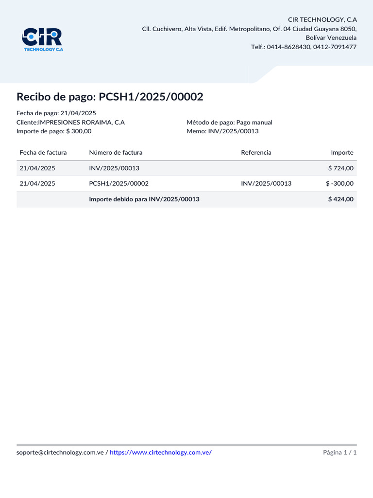 Recibo de Pago - Impresiones Roraima | PDF