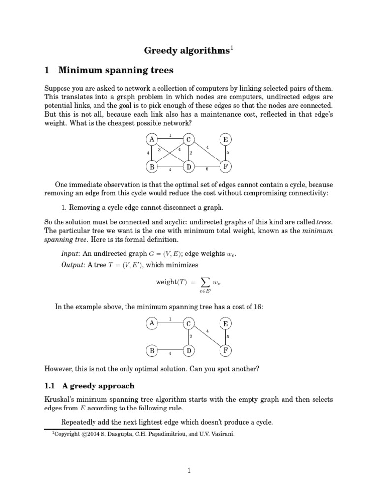 Minimum Spanning Trees and Kruskal's Algorithm | PDF | Discrete ...