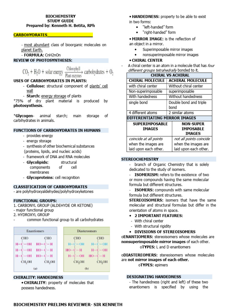 Biochemistry Study Guide: Carbohydrates & Lipids | PDF | Enzyme ...