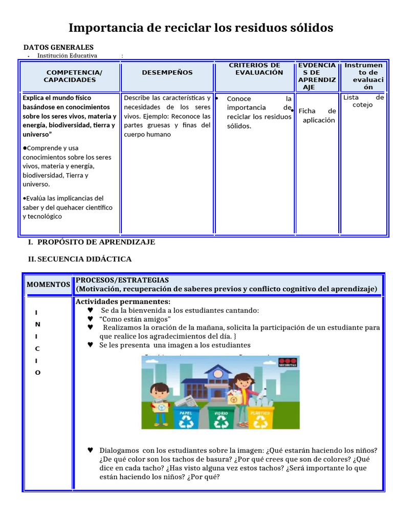Sesiónla Importancia Del Reciclaje | PDF | Residuos | Hipótesis