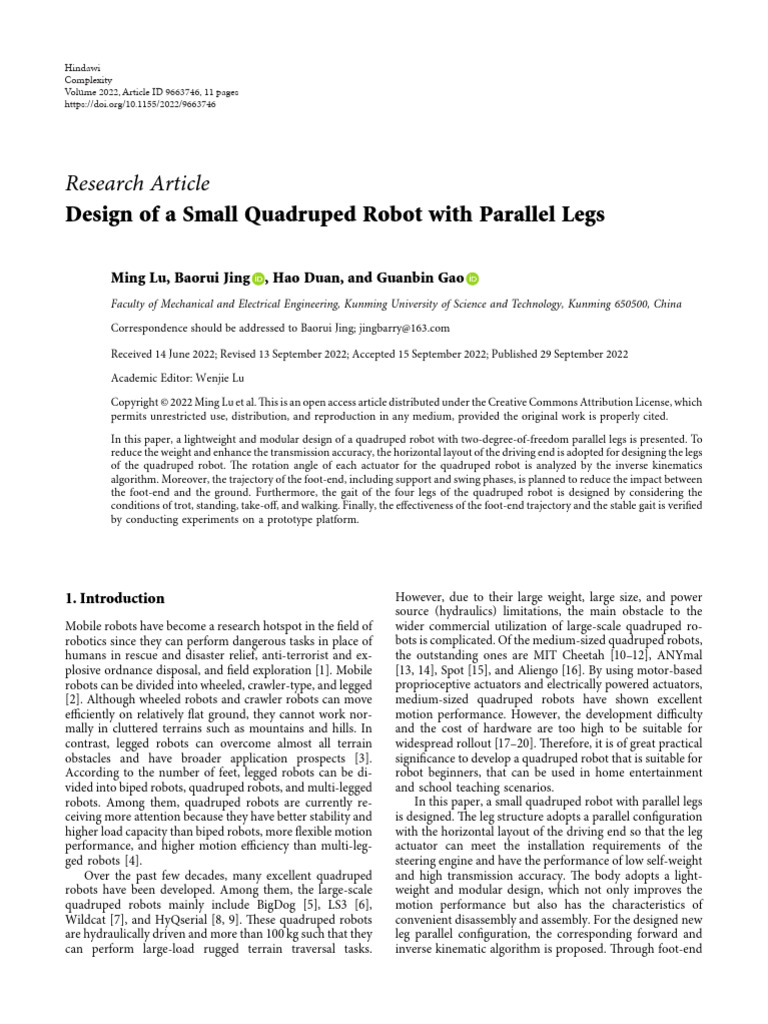 Design of A Small Quadruped Robot With Parallel Le | PDF | Kinematics ...