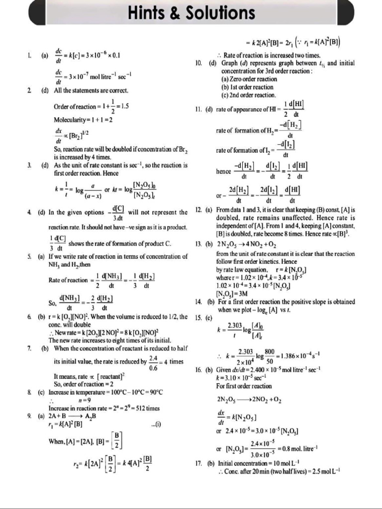 Solutions Chemical Kinetics Pdf Physical Sciences Chemical