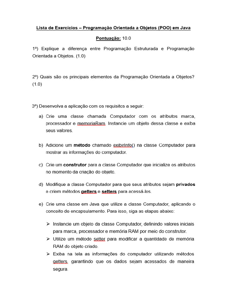Exercícios de POO em Java | PDF