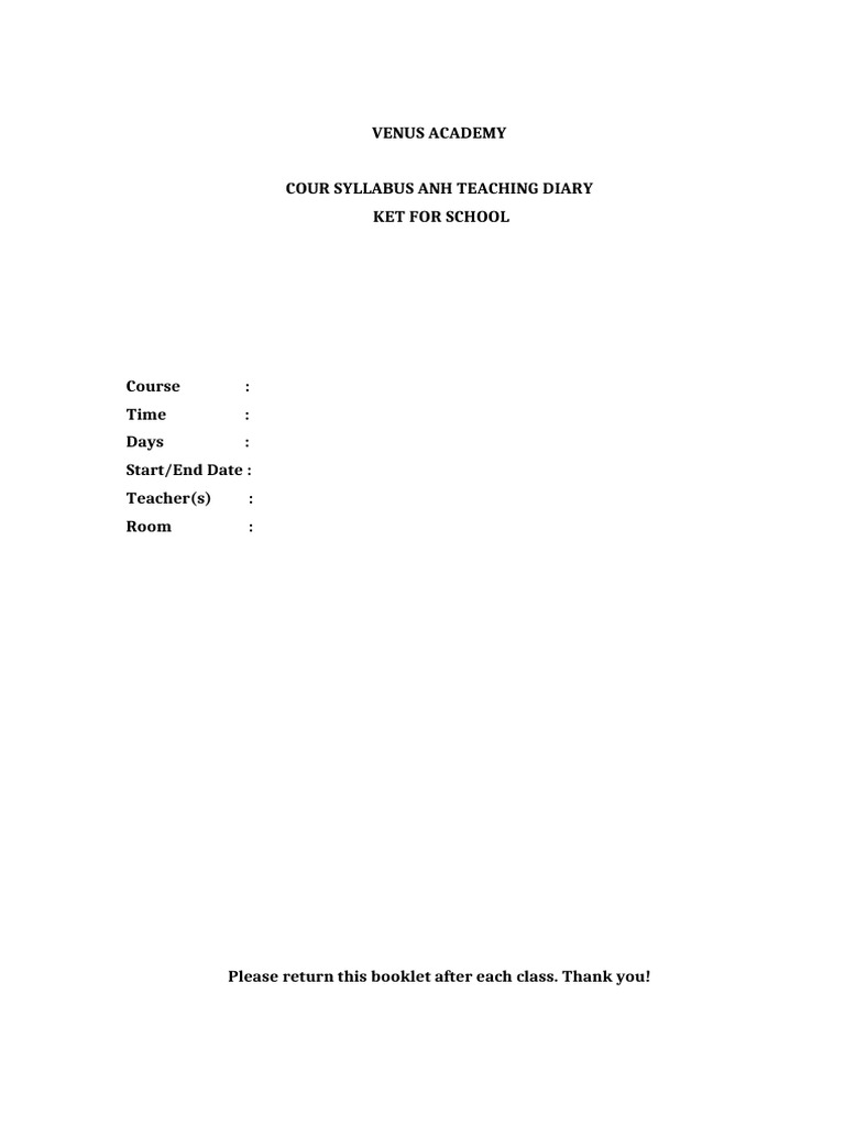 KET Course Syllabus and Diary | PDF | English Language | Verb