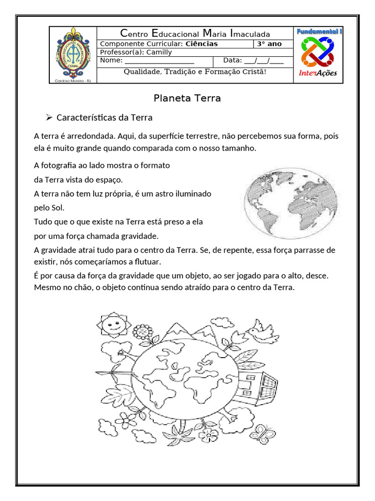 Atividades sobre o Planeta Terra - 3º Ano | PDF | Terra | Planetas