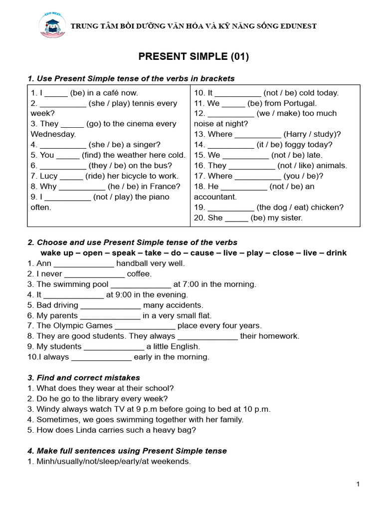 Present Simple Tense Exercises | PDF | Linguistic Morphology | Syntax
