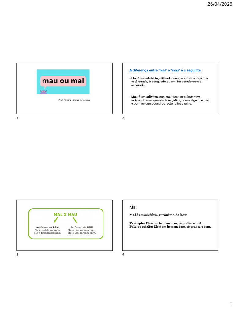 Diferença entre Mal e Mau | PDF
