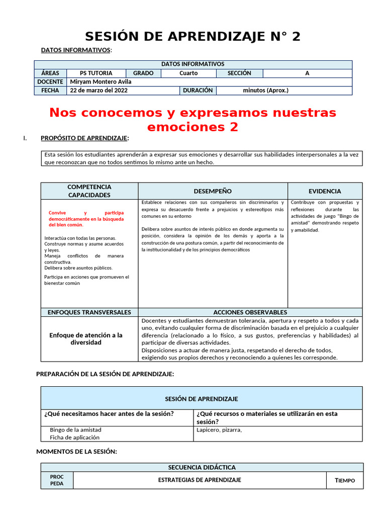 S1.1 Tutoria PS | PDF | Aprendizaje | Las emociones