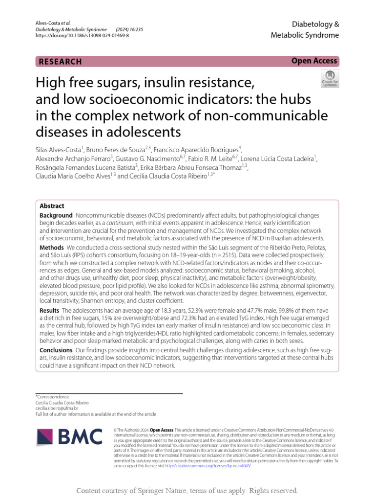 High Free Sugars Insulin Resistance and Low Socioe | PDF | Non ...