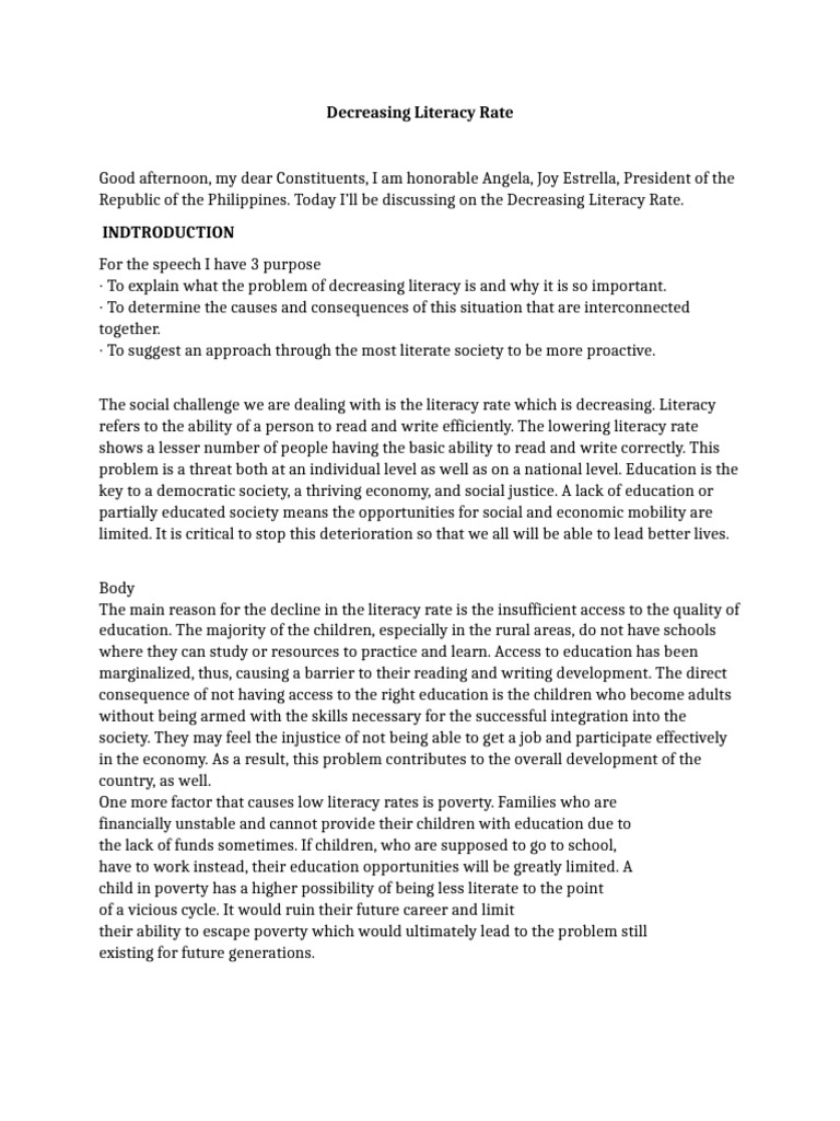 Addressing the Decreasing Literacy Rate | PDF | Literacy | Poverty