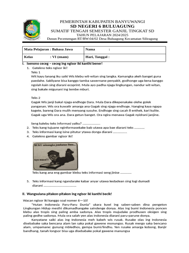 Bahasa Jawa KLS 6 | PDF