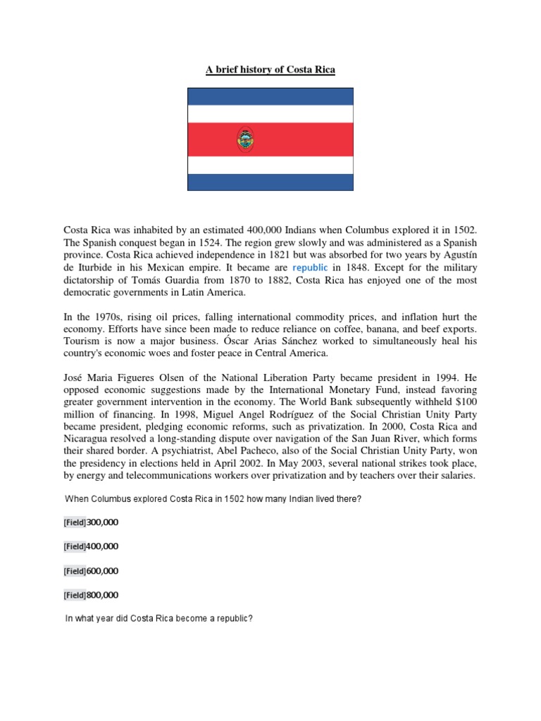 History of Costa Rica: From Conquest to Democracy | PDF | Travel