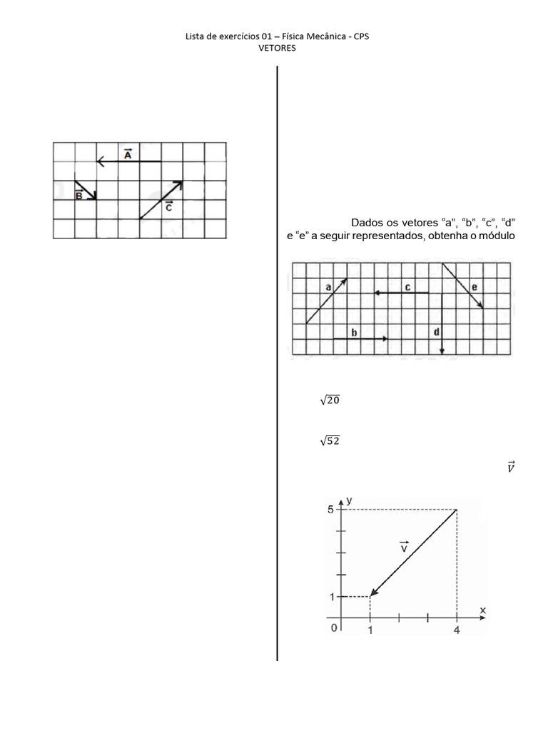 Exercícios de Vetores em Física Mecânica | PDF | Vetor euclidiano ...