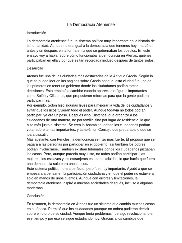 Historia de la Democracia Ateniense | PDF | Antigua Grecia