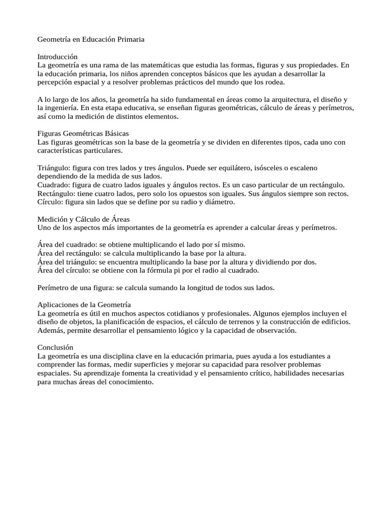 Geometría en Educación Primaria | PDF
