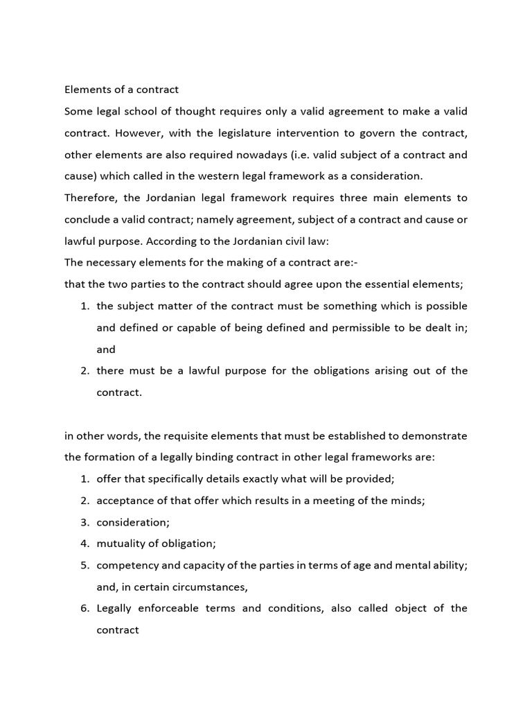 Key Elements of a Valid Contract | PDF | Offer And Acceptance ...