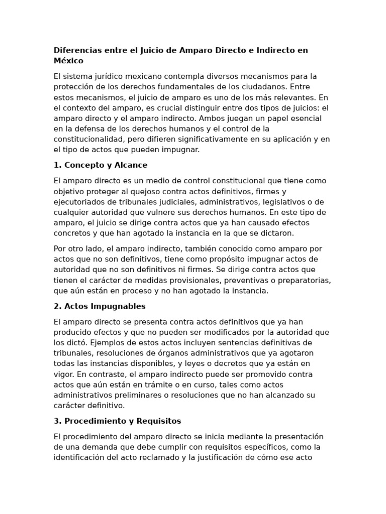 Diferencias entre Amparo Directo e Indirecto | PDF | Derechos humanos ...