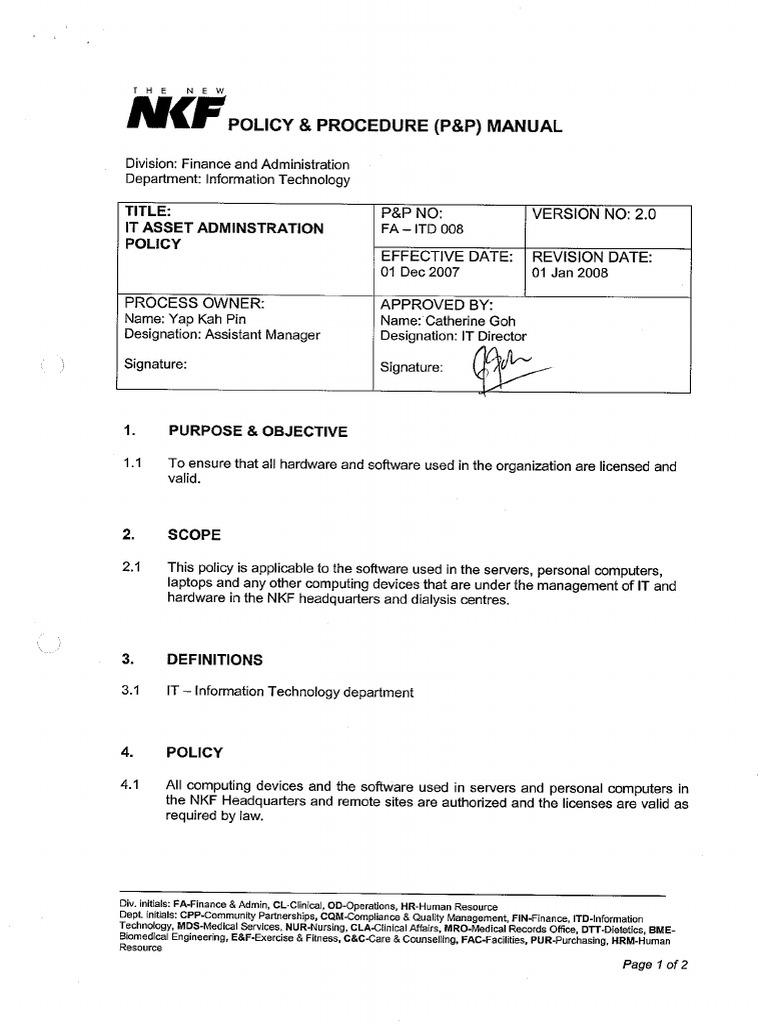 FA-ITD-008 IT Asset Administration Policy | PDF
