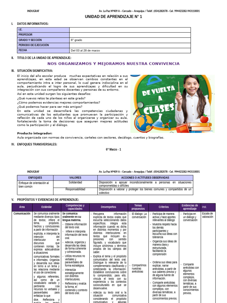 6° Grado - Unidad de Aprendizaje N°01 | PDF | Decimal | Sustracción