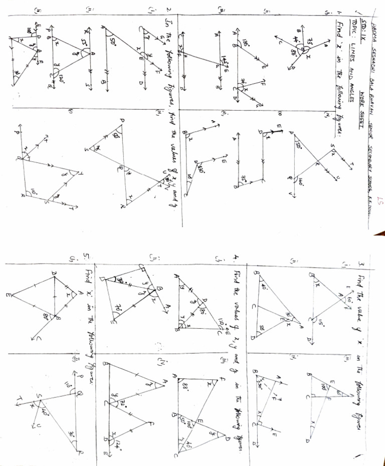Lines and Angles Worksheet | PDF
