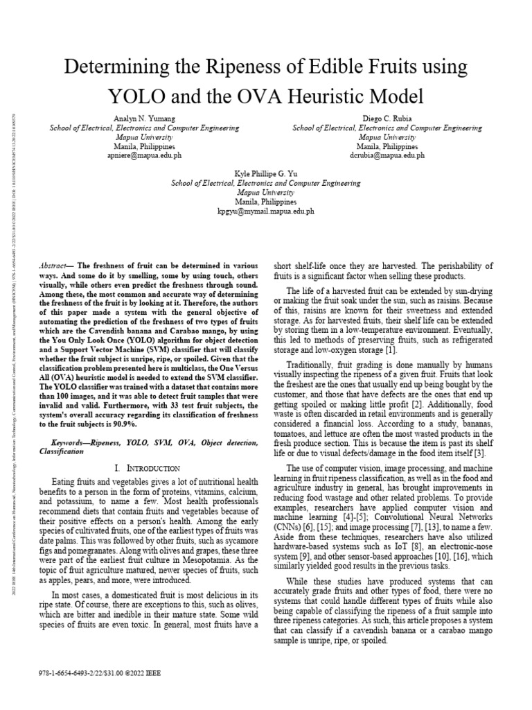 Determining The Ripeness of Edible Fruits Using YOLO and The OVA ...