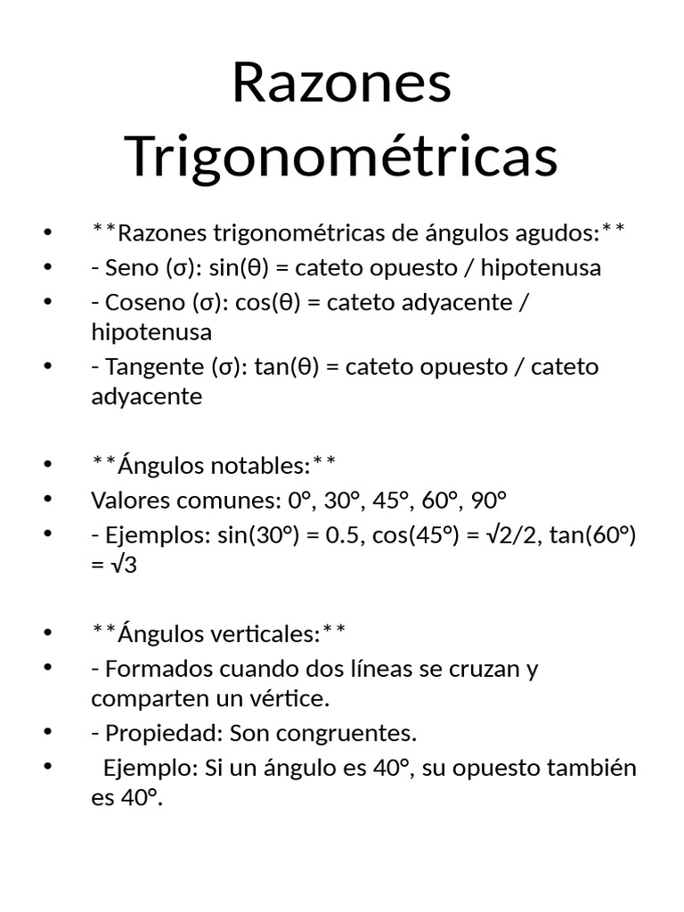 Razones Trigonométricas Unica Hoja | PDF