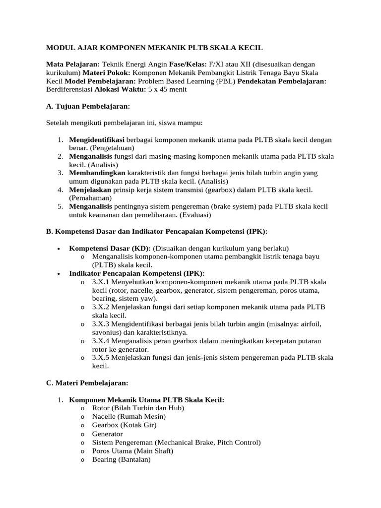 Komponen Mekanik Pltb Skala Kecil Pdf