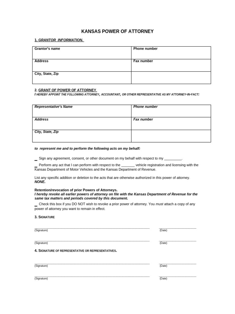 Kansas Vehicle Power of Attorney Form | PDF