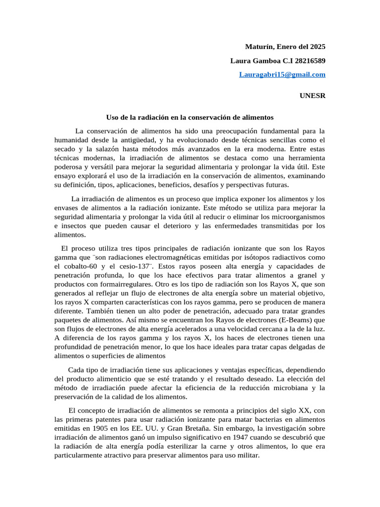 Irradiación de Alimentos: Usos y Beneficios | PDF | Alimentos | Radiación