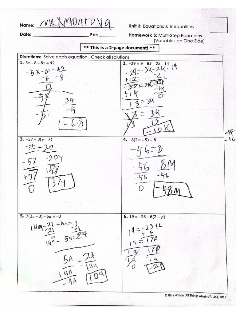 Multi Step Equations | PDF