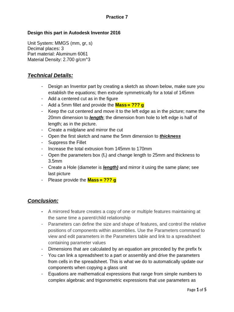 Autodesk Inventor 2016 Part Design Guide | PDF | Equations | Spreadsheet