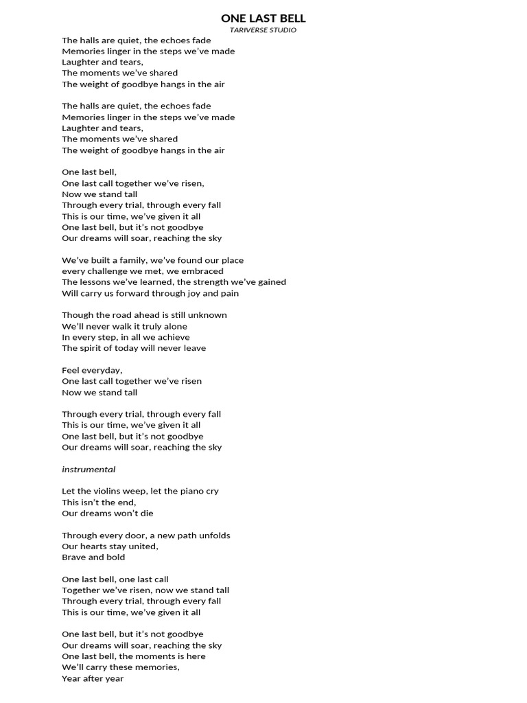 One Last Bell: A Farewell Poem | PDF