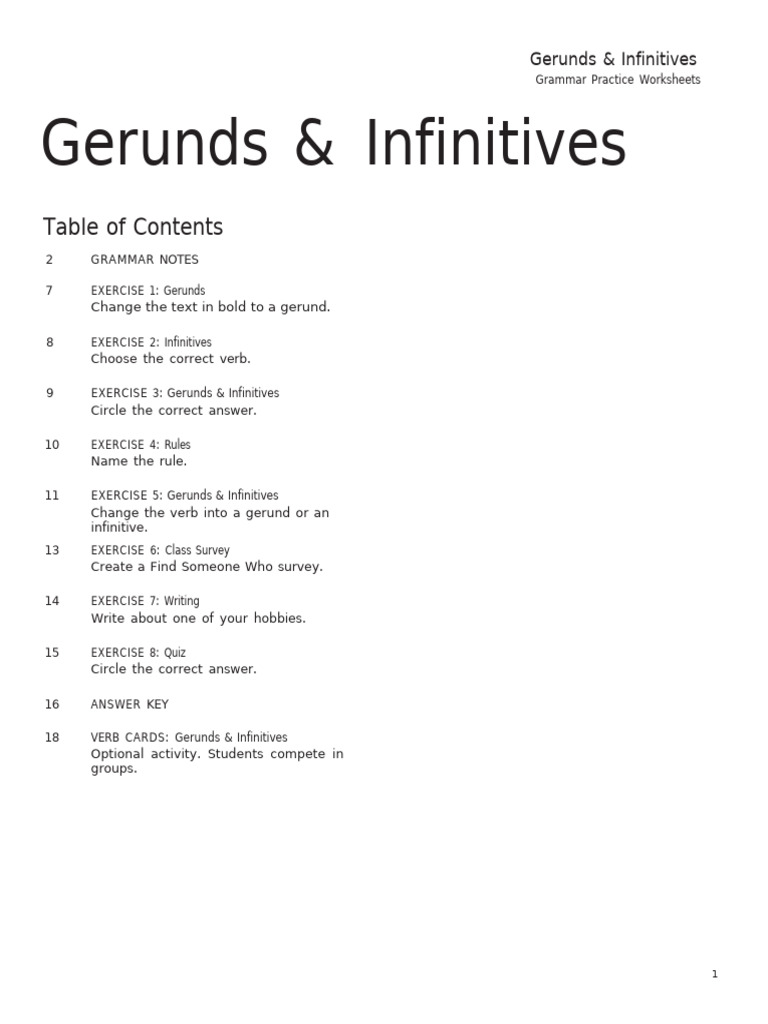 Gerunds and Infinitives Worksheets | PDF | Verb | Object (Grammar)