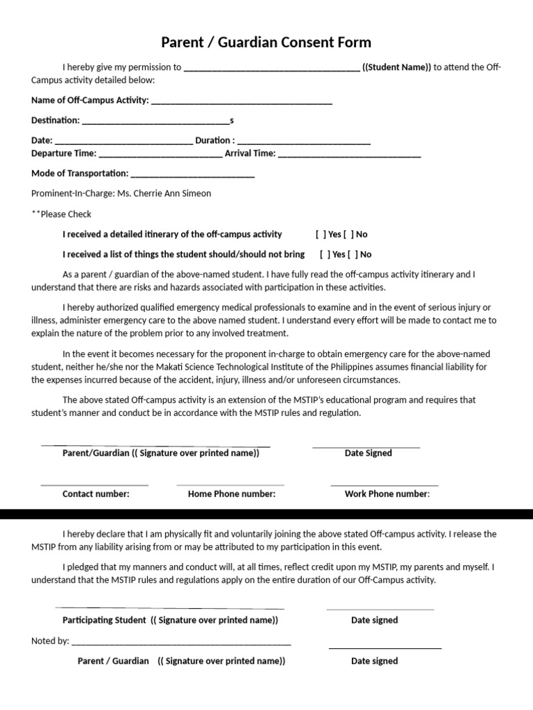 Off-Campus Activity Consent Form | PDF