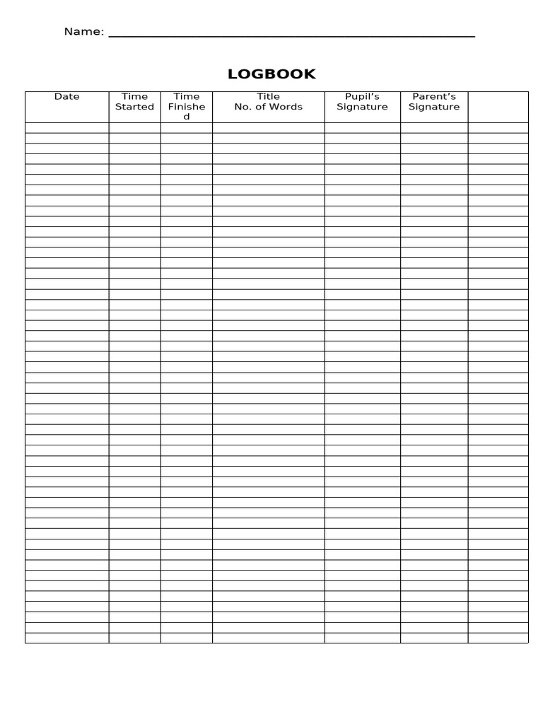 Student Logbook Template | PDF