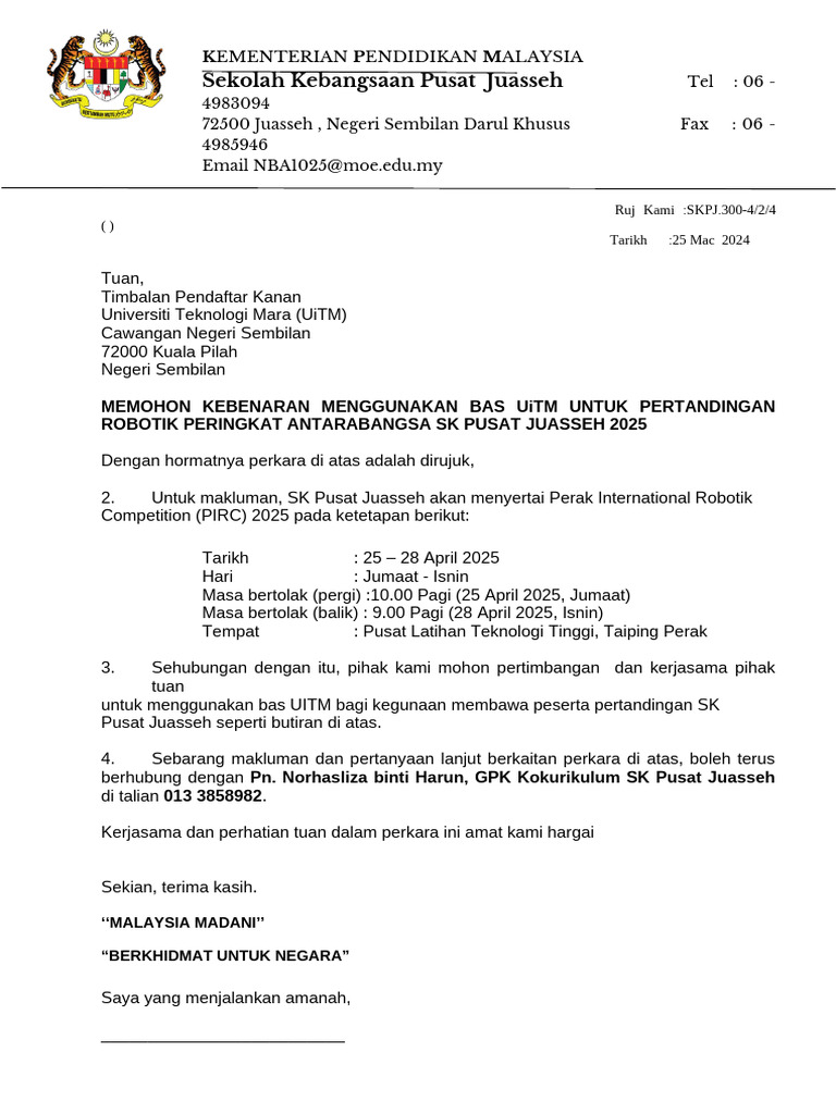 Permohonan Bas UiTM untuk PIRC 2025 | PDF