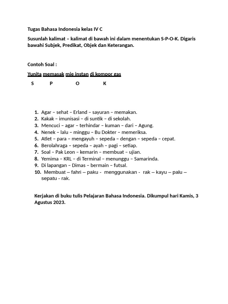 Tugas Bahasa Indonesia Kelas IV C | PDF
