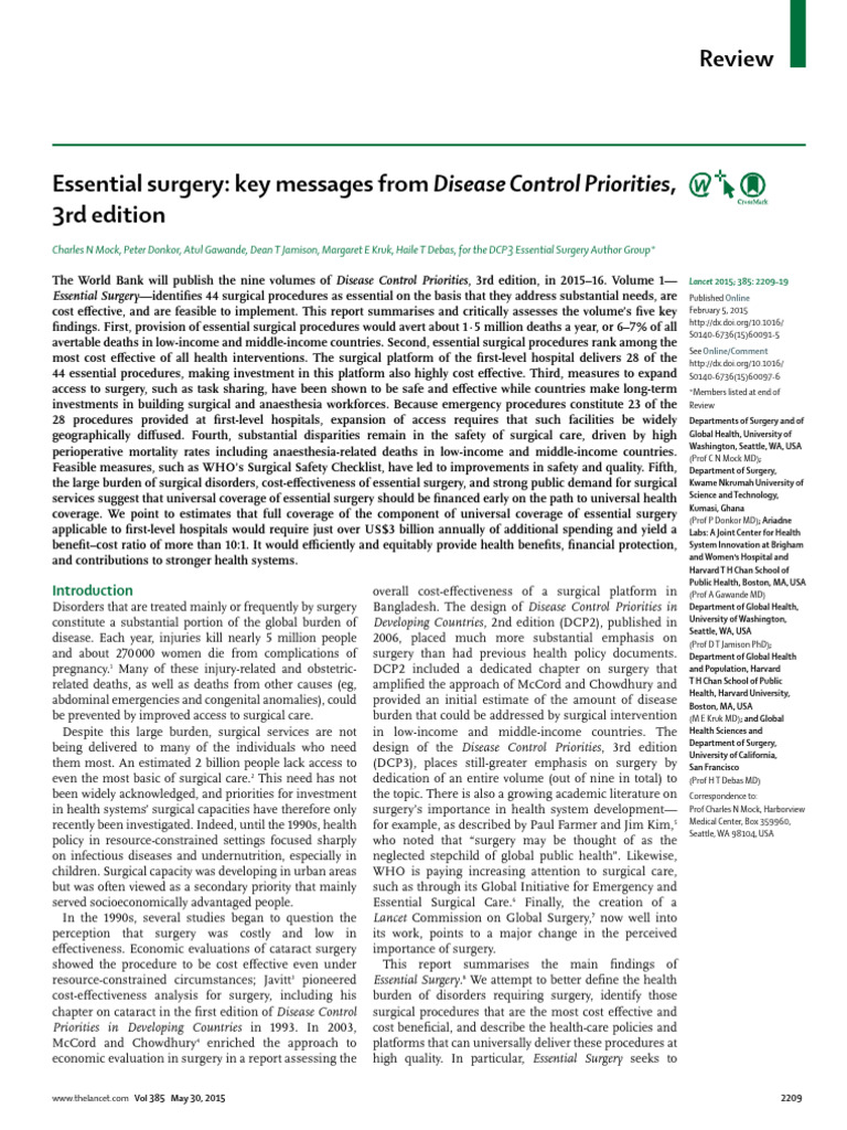 EssentialSurgery KeyMessagesFromDCP3 | PDF | Surgery | Global Health