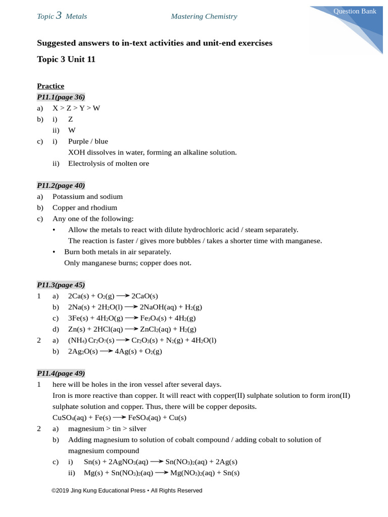 Metals Question Bank for Chemistry | PDF | Magnesium | Zinc